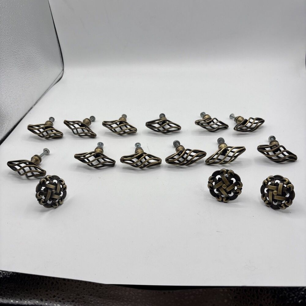 12 Brass  Birdcage Knobs Cabinet Hardware 2 1/8” Long W Mounting Screw & 3 Knobs
